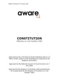 Registry of Societies approves changes to AWARE Constitution